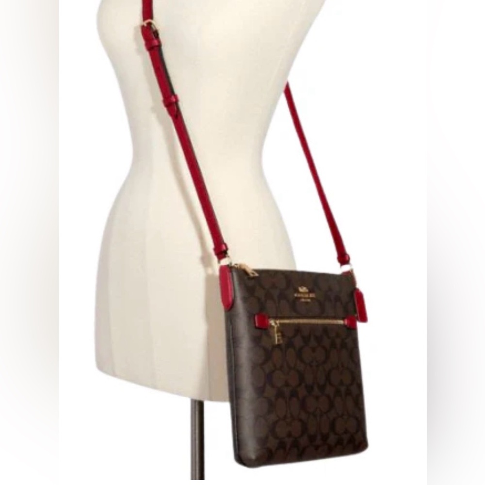 Coach Signature Brown and Red Crossbody Bag